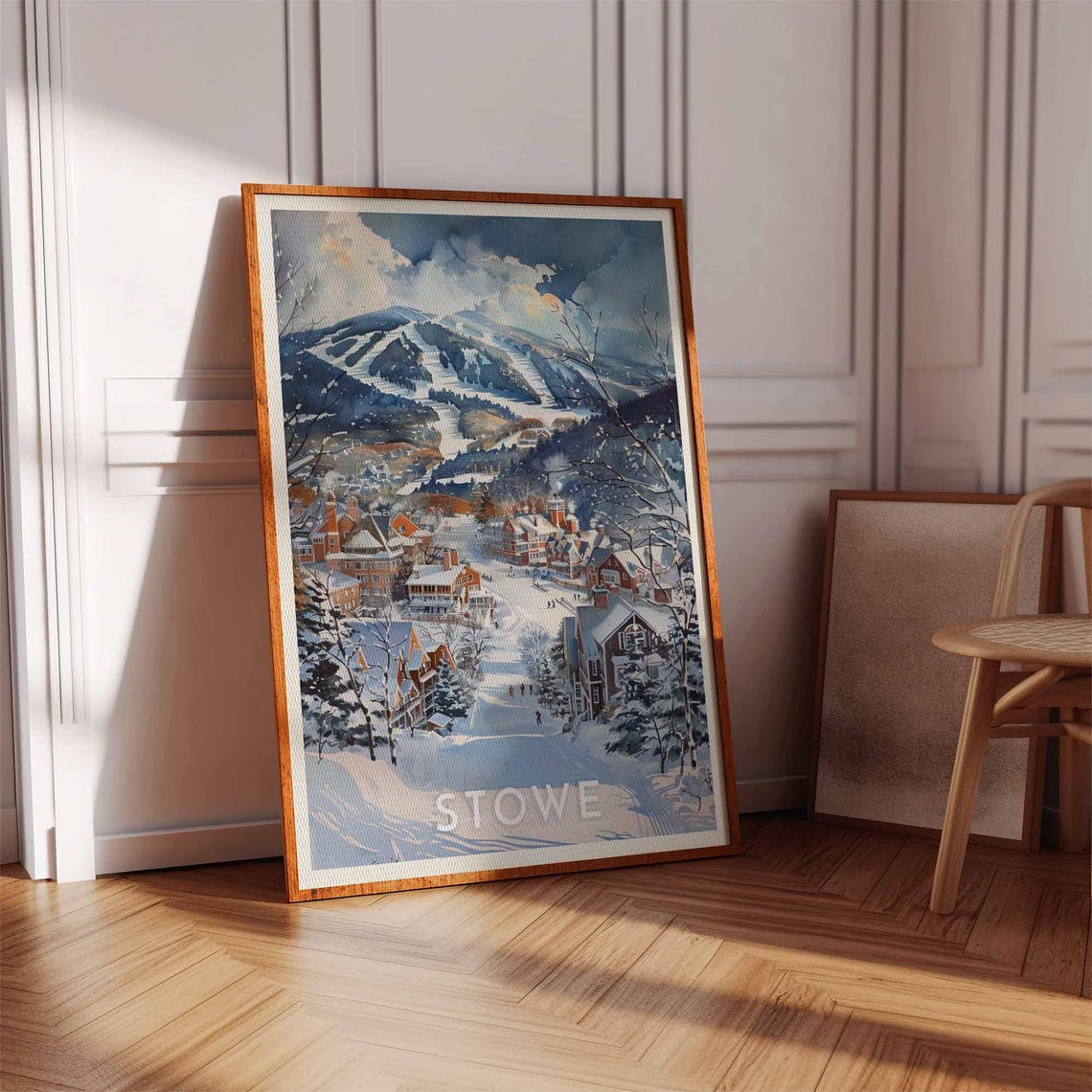 Stowe Moody Watercolor Village Under a Brooding Winter Sky Poster - Image 3