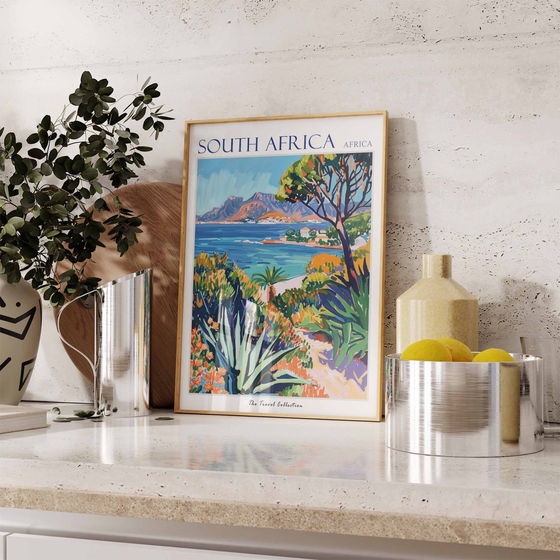 South Africa Travel Poster Dramatic Coastal Cliffs and Wildflowers - Image 2