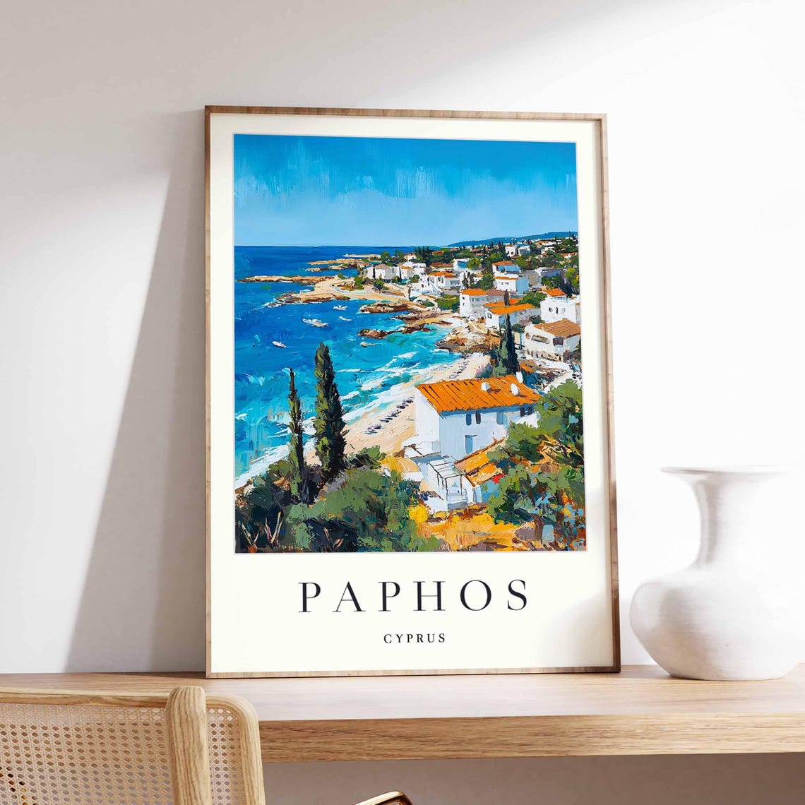 Paphos Cyprus Coastal Town Cypress Orange Roofs Sea View Poster