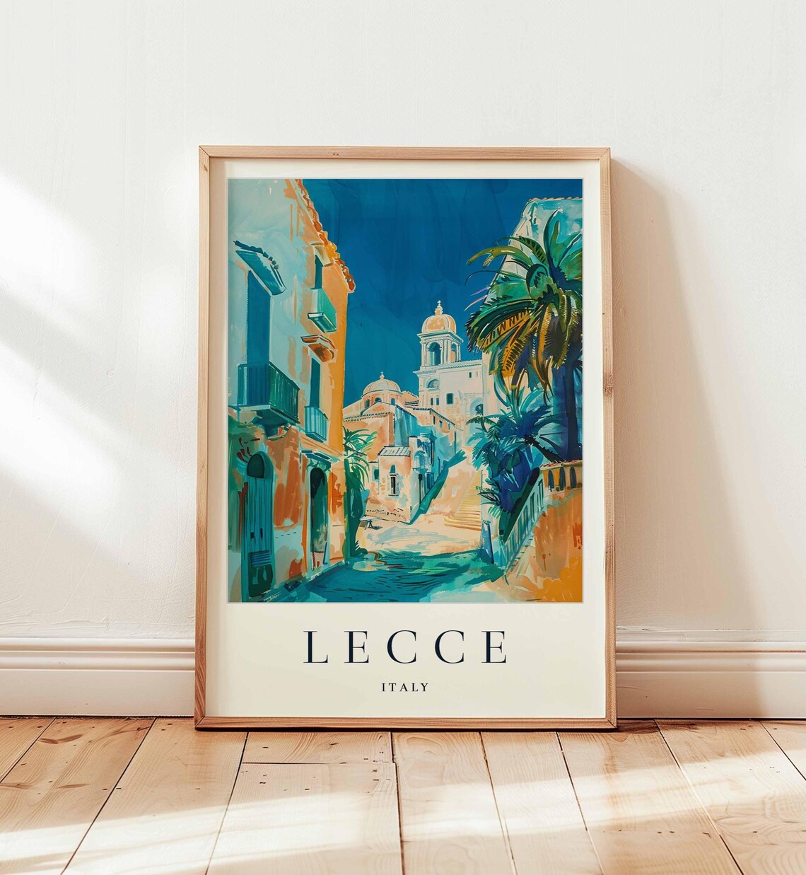 Lecce Italy Baroque Church Dome Alley Watercolor Travel Poster