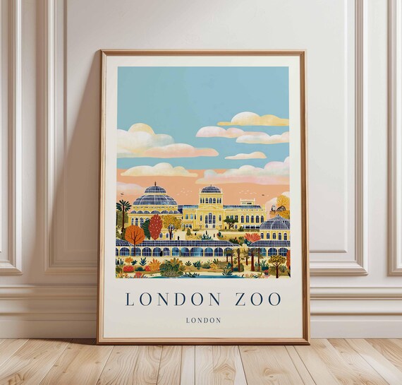 London Zoo Vintage Travel Poster Victorian Glasshouse Gardens