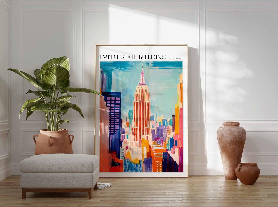 Empire State Building New York Colorful Graphic Skyline Travel Poster - Image 2