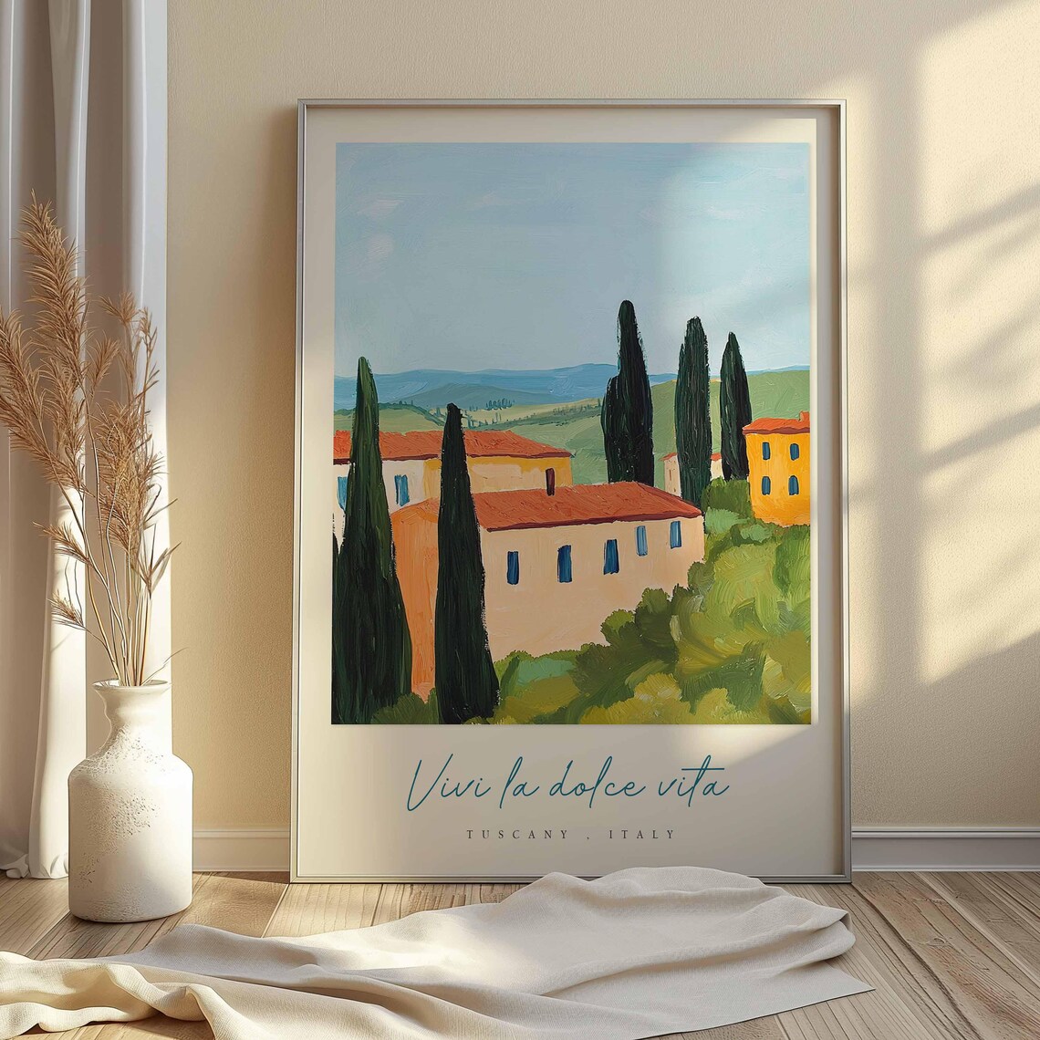 Tuscany Italy Country Farmhouse Cypress Trees Green Hills Poster - Image 2