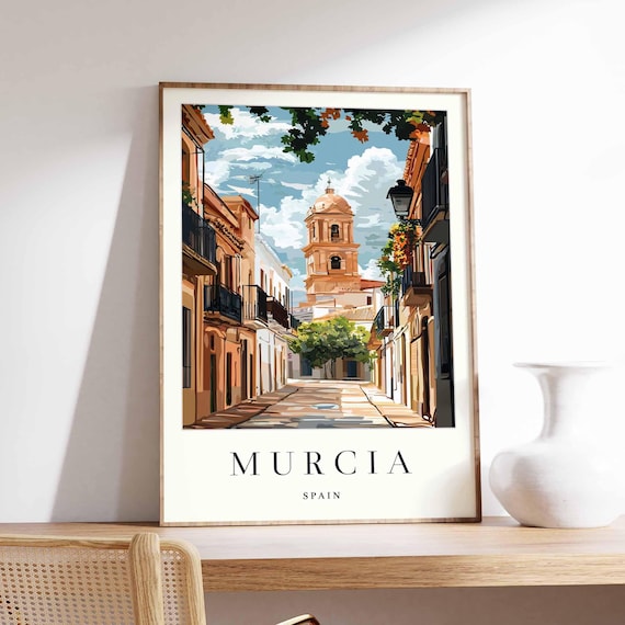 Murcia Spain Cathedral Bell Tower Street View Sunny Travel Poster