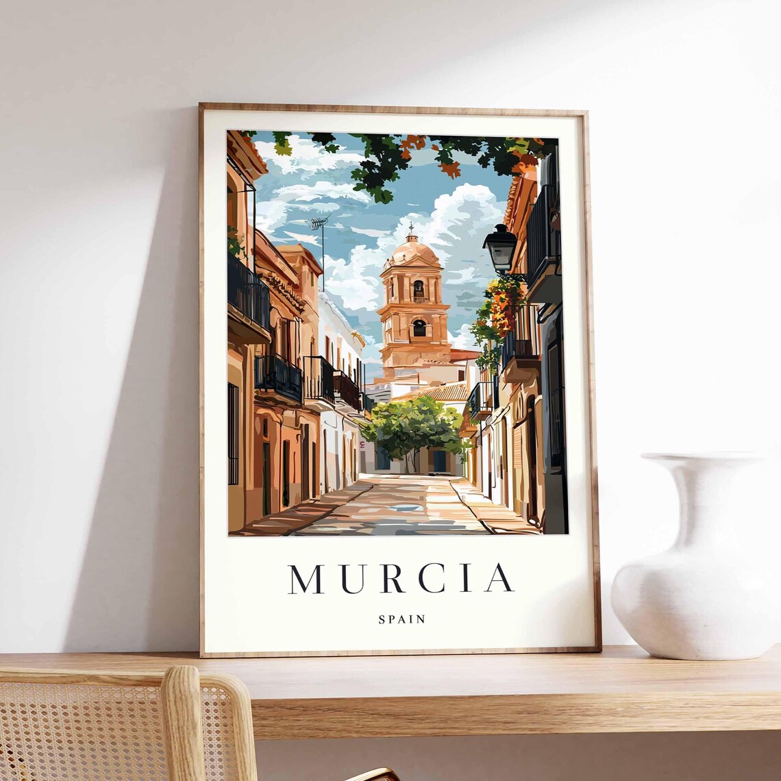 Murcia Spain Cathedral Bell Tower Street View Sunny Travel Poster