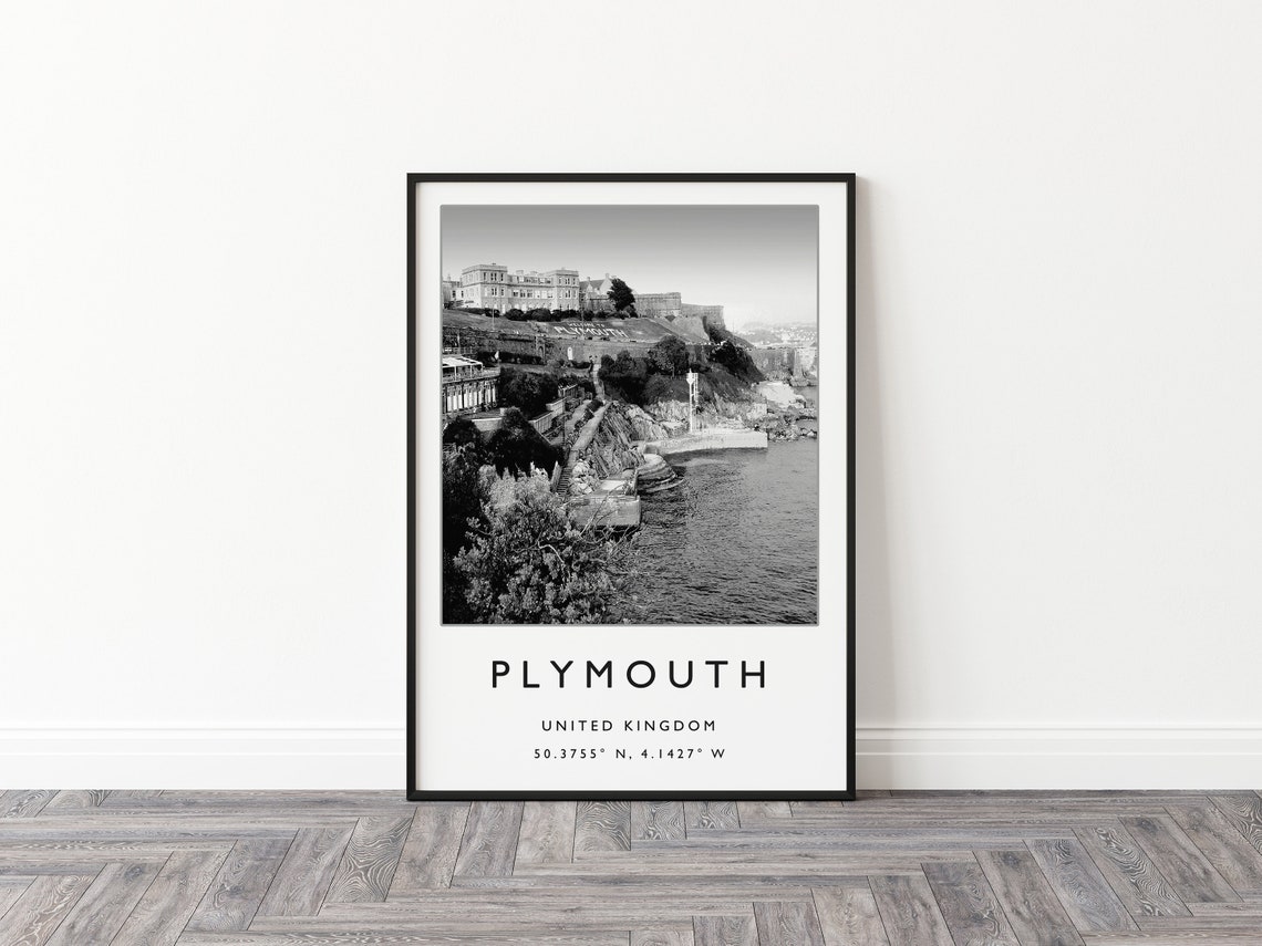 Plymouth Travel Print Plymouth Travel Poster English Seaside Travel Print Travel Art Travel Poster Black And White Gift A2a3a4 - Image 2