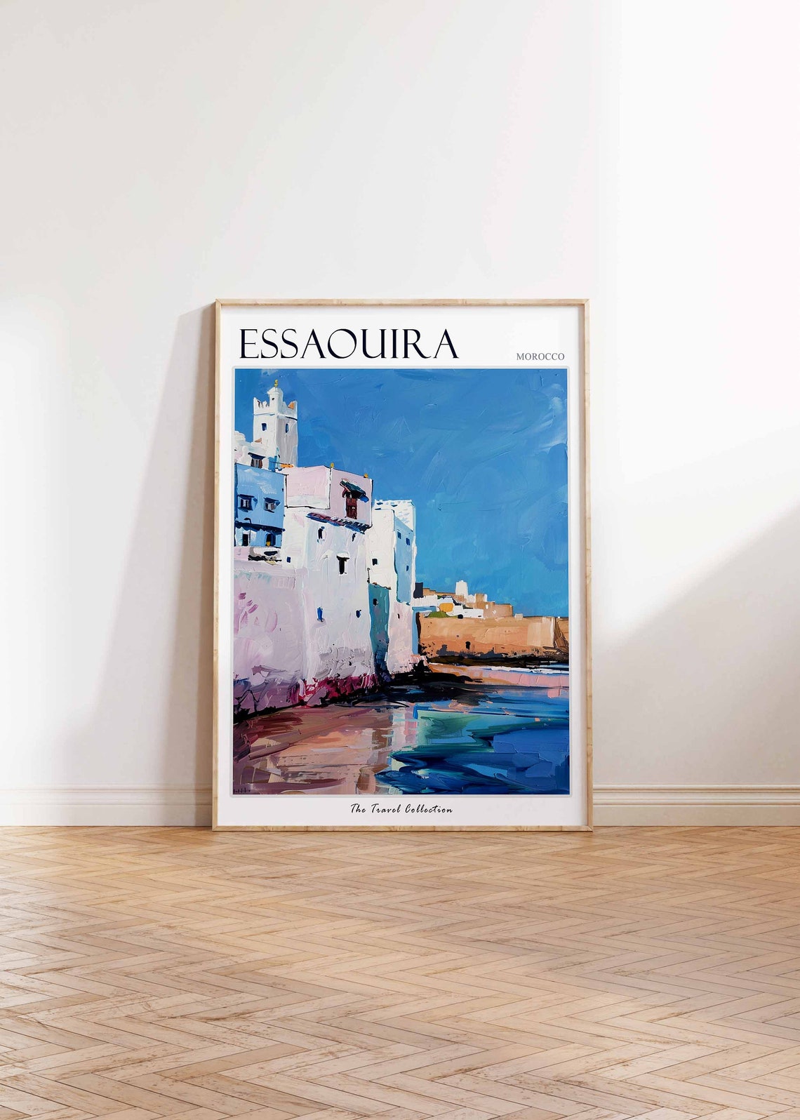 Essaouira Morocco White Medina Buildings Bright Sky Impasto Art Poster - Image 2