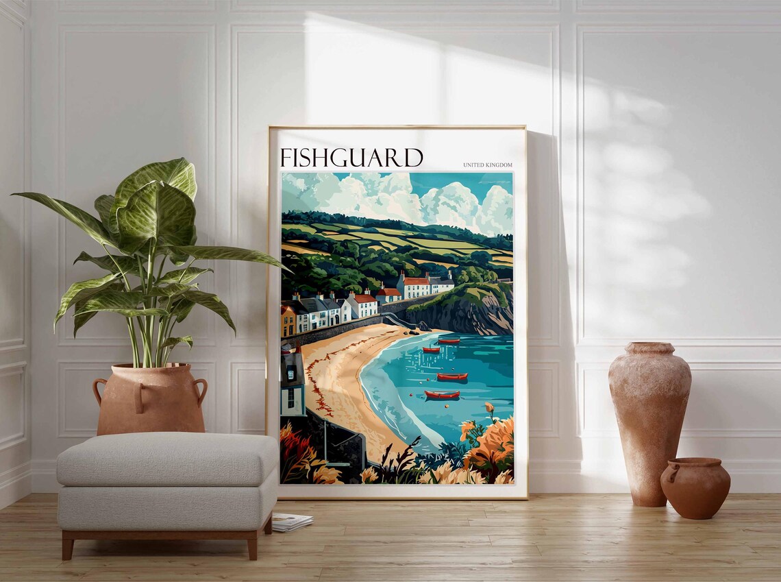 Fishguard Poster Wales Travel Poster Coastal Wall Art Welsh Decor Uk Travel Poster Welsh Landscape Uk Travel Prints Seaside Towns - Image 3