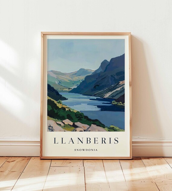 Llanberis Snowdonia Dramatic Mountain Lake Moody Painting Travel Poster