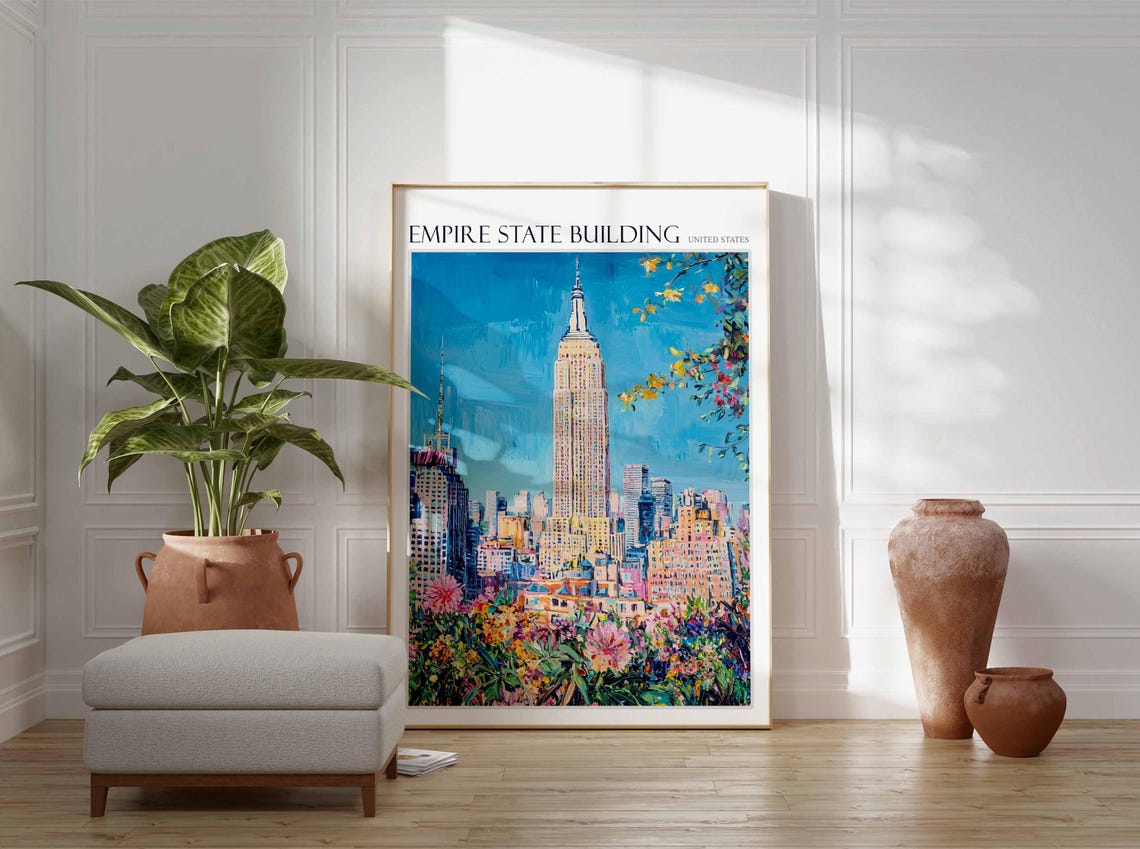 Empire State Building Floral Skyline New York City Art Poster - Image 2