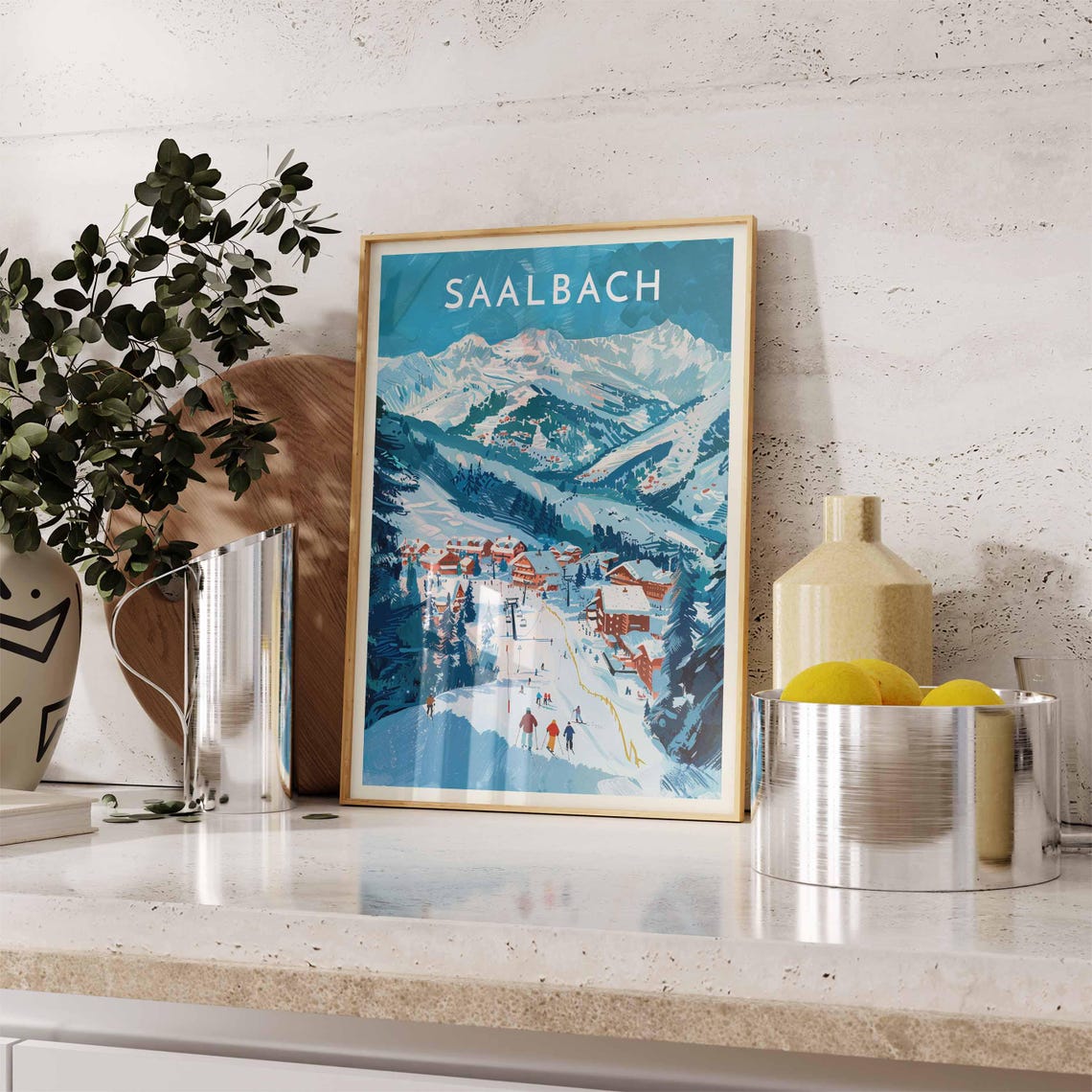 Saalbach Ski Resort Bold Graphic Skiers and Chairlift Poster - Image 2