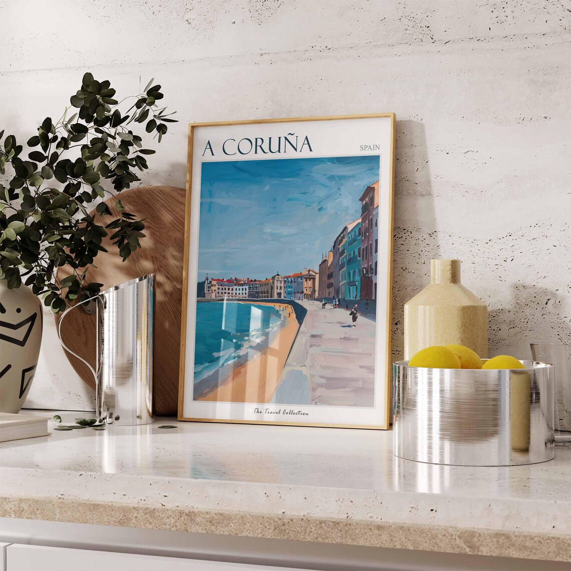 A Coruña Spain Beach Promenade Painted Seaside City Travel Poster - Image 3