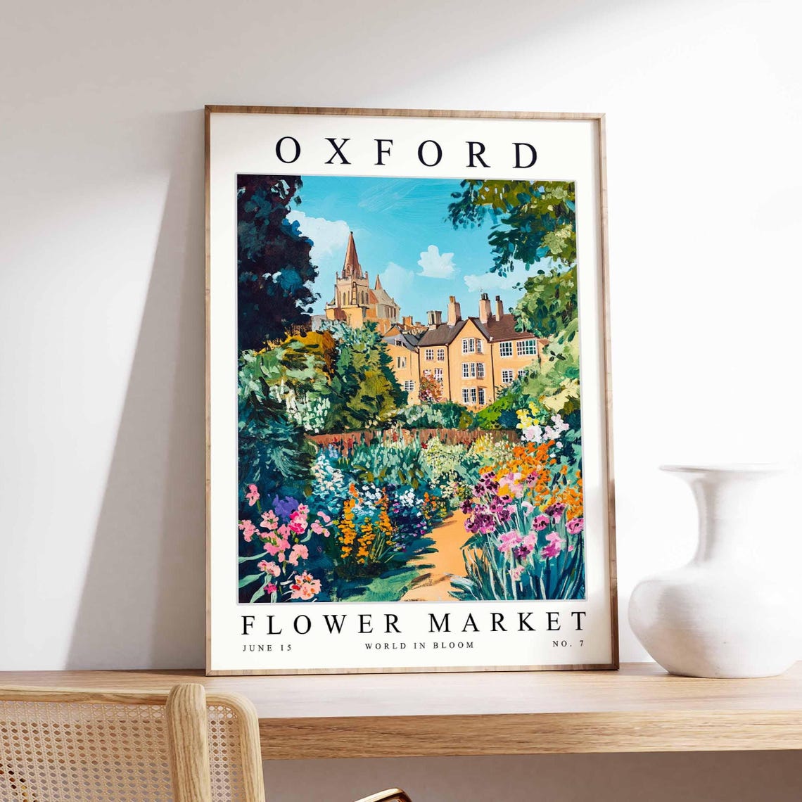 Oxford Flower Market Garden Path Spire Stone Townhouse Art Poster
