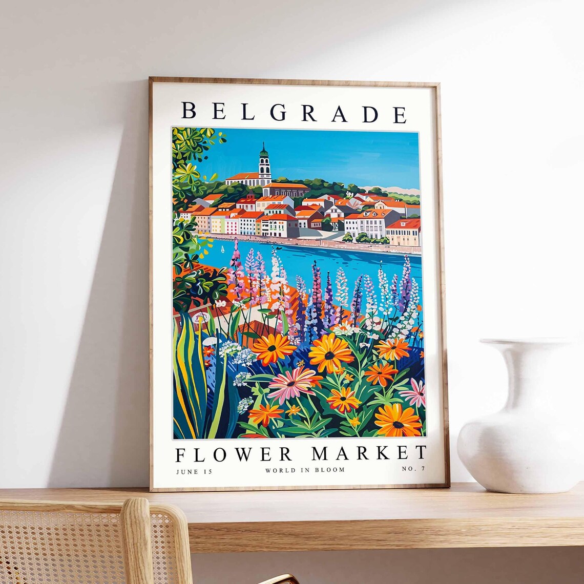 Belgrade Flower Market Hill Church River Daisy Lupine Poster No 7 Art