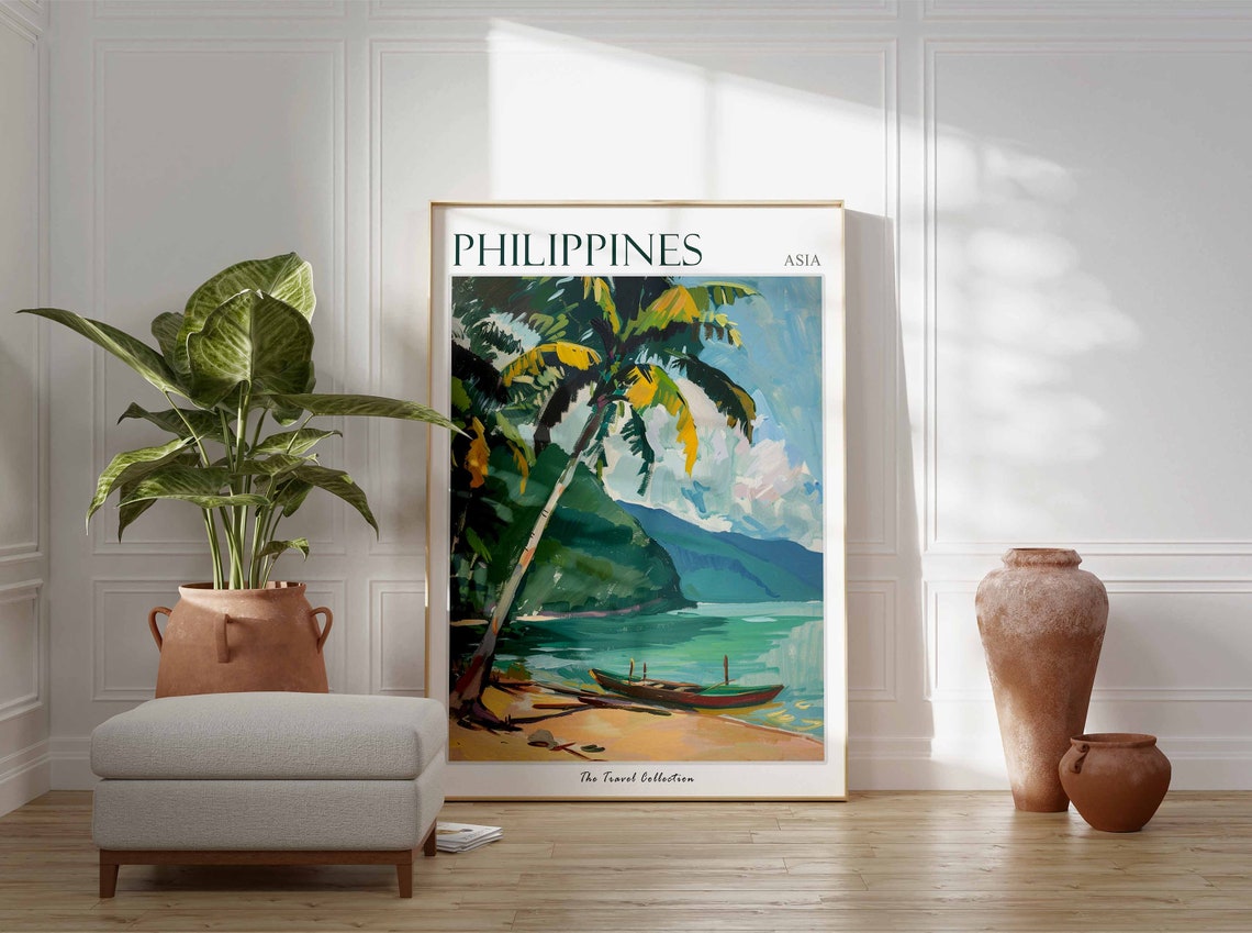 Philippines Asia Palm Beach Traditional Boat Tropical Poster - Image 2