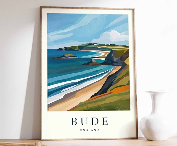 Bude Poster Bude Travel Print England Wall Art British Decor Tropical Decor Sea Print Bude Gift Bude Travel Poster