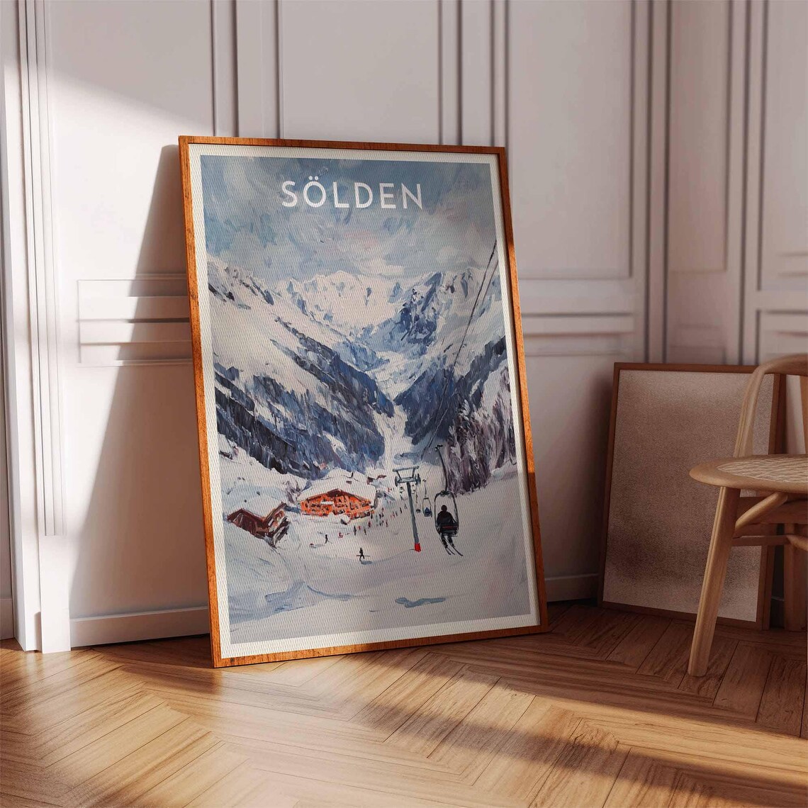 Sölden Austria Watercolor Chairlift Over Snowy Slopes Poster - Image 3