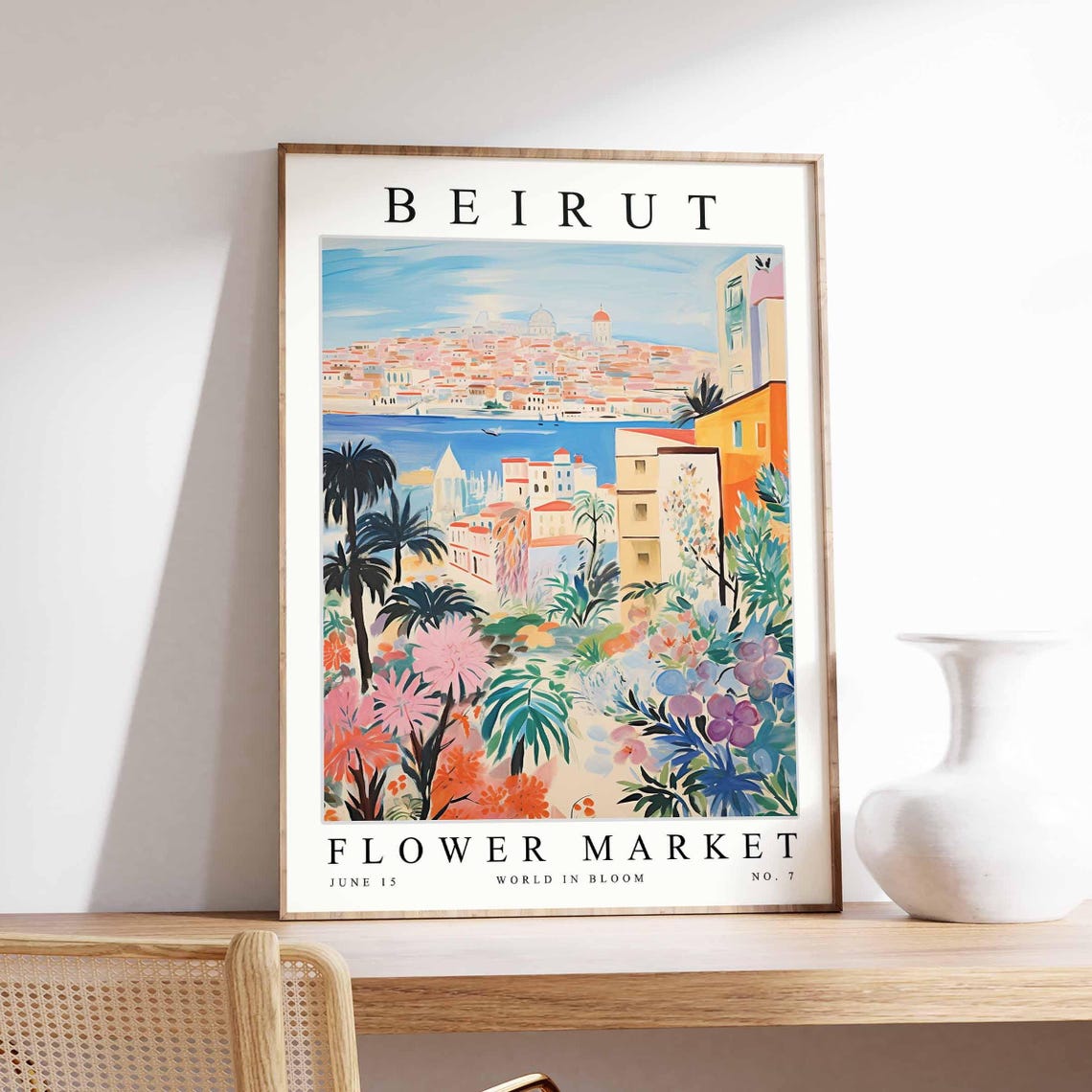 Beirut Pastel Harbor Old Town Dome Skyline Flower Market Poster
