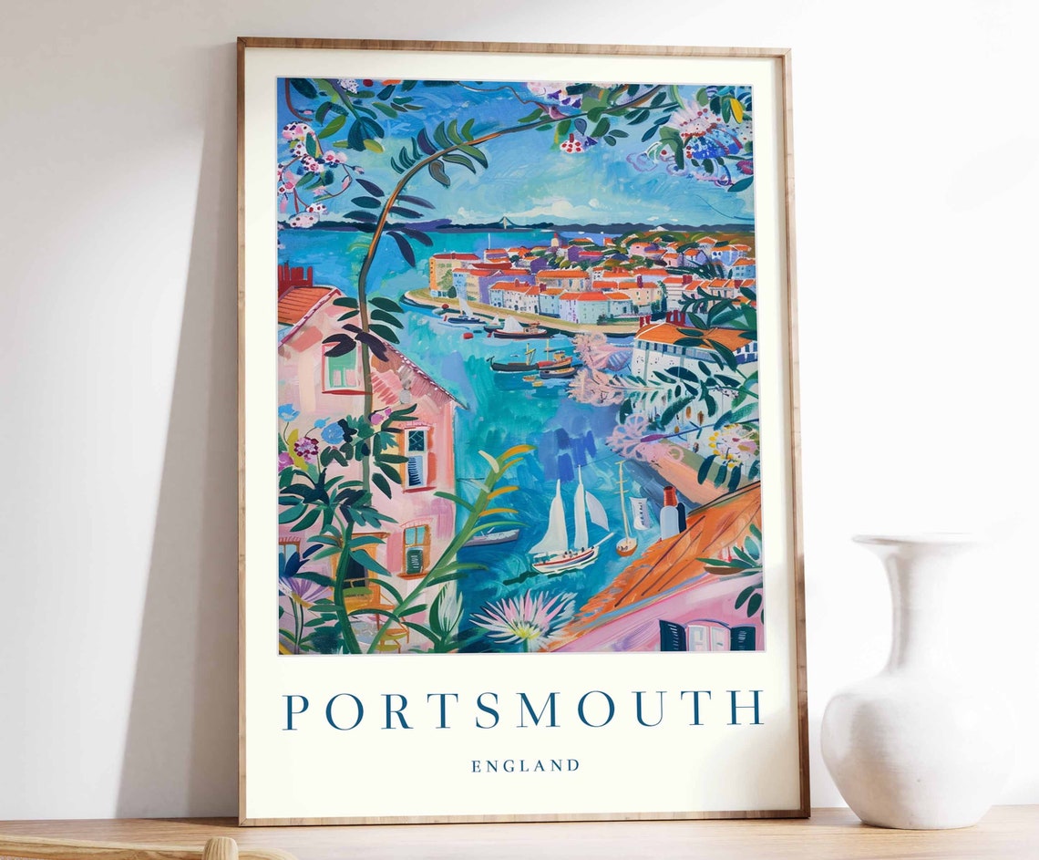 Portsmouth Poster Portsmouth Travel Print England Wall Art British Travel Print Uk Decor City Print Portsmouth Travel Poster