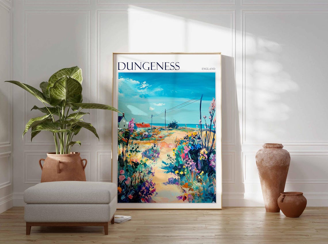 Dungeness England Wildflower Path to the Sea Cottage Painting Poster - Image 3