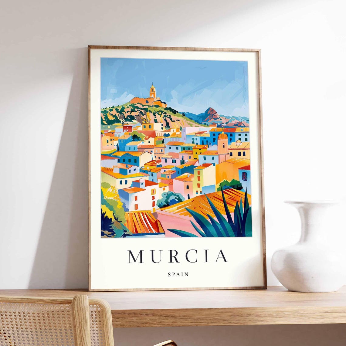 Murcia Spain Hilltop Castle Old Town View Scenic Travel Poster