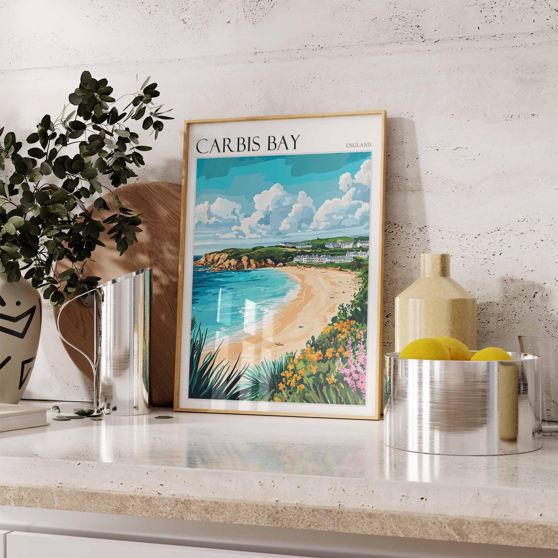 Carbis Bay England Flower Framed Bay Beach Scenic Travel Poster - Image 2