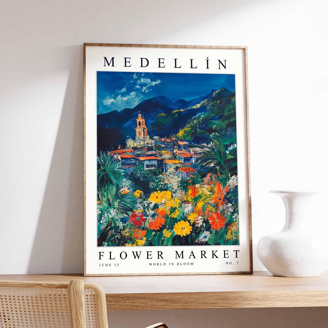 Medellin Flower Market Night Art Poster June 15 World In Bloom