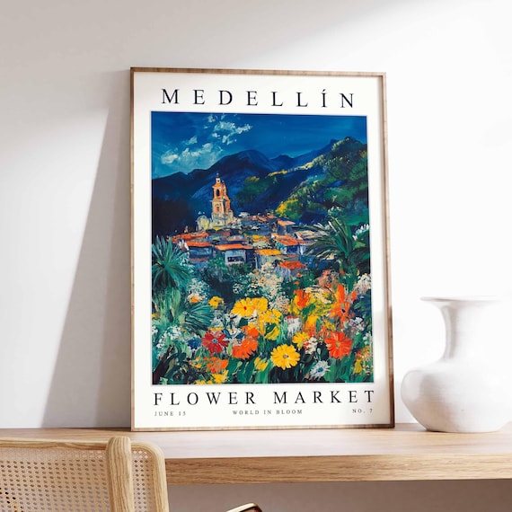 Medellin Flower Market Night Art Poster June 15 World In Bloom