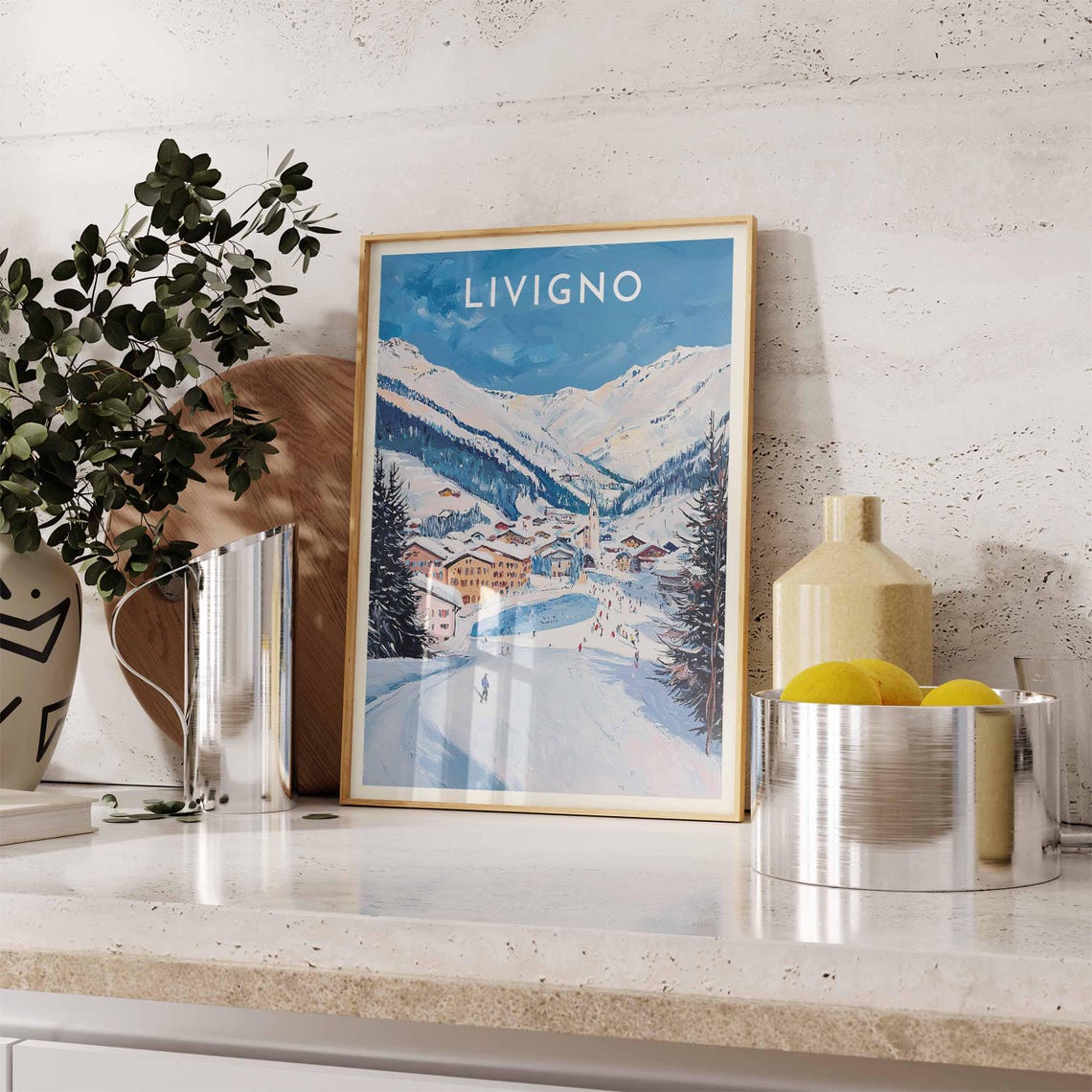 Livigno Italy Alpine Village Blue Peaks Winter Travel Poster - Image 2