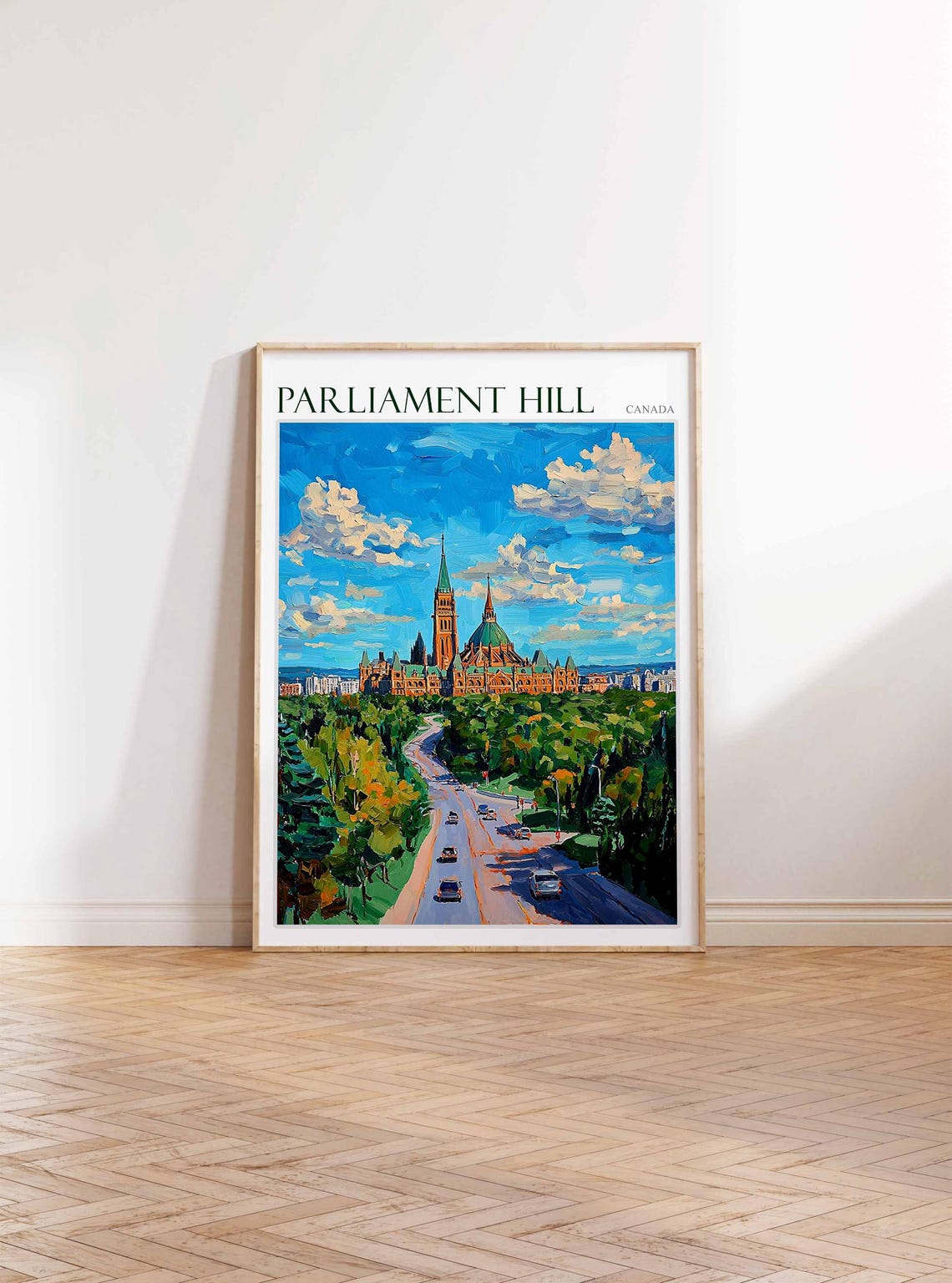 Parliament Hill Canada Summer Road Cars Green Trees Painting Poster - Image 2
