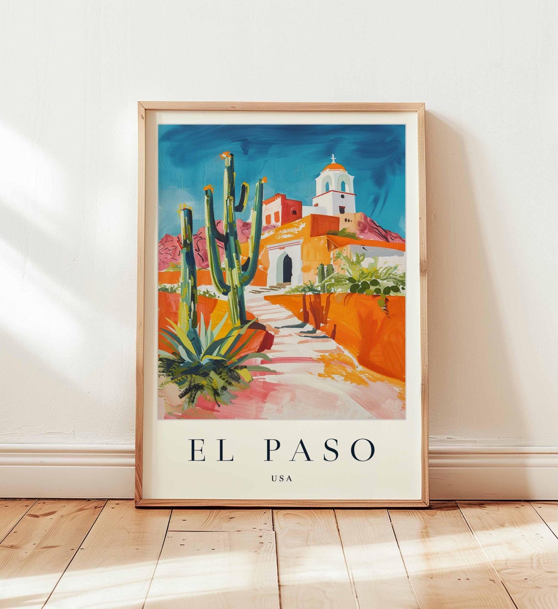 El Paso USA Desert Mission Cactus Southwest Adobe Style Poster