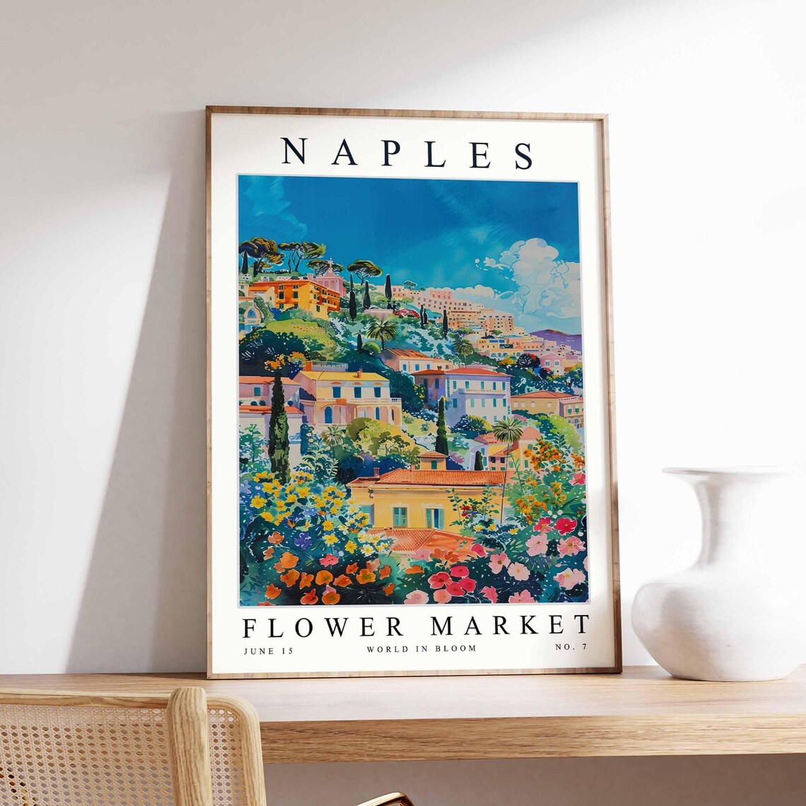 Naples Flower Market Hillside Church Dome Colorful Garden Poster