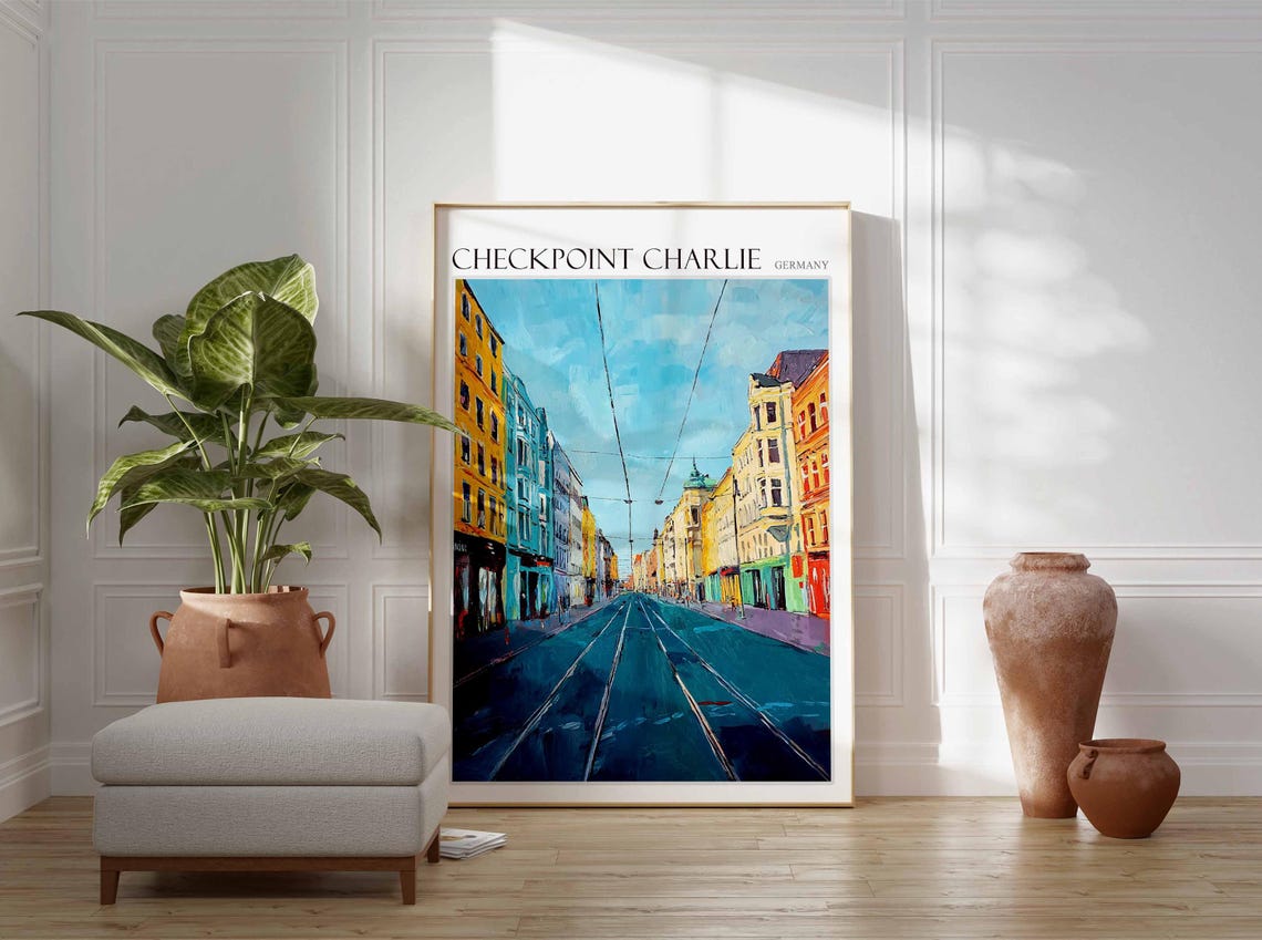Checkpoint Charlie Berlin Tram Tracks City Street Oil Poster - Image 2