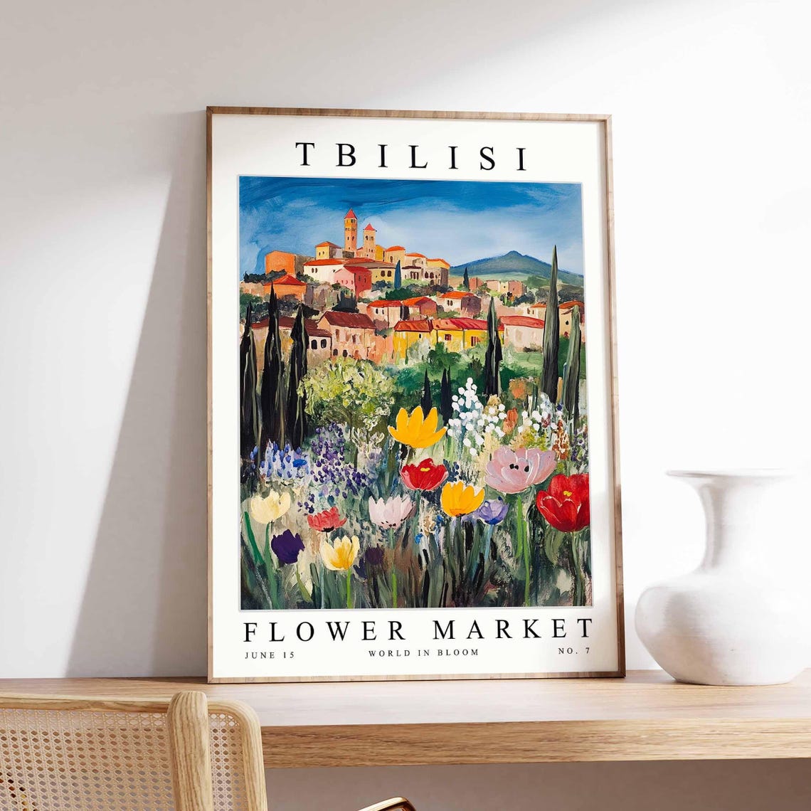 Tbilisi Flower Market Hilltop Churches Spring Tulip Meadow Poster