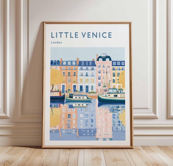 Little Venice London Narrowboats Pastel Townhouses Travel Poster
