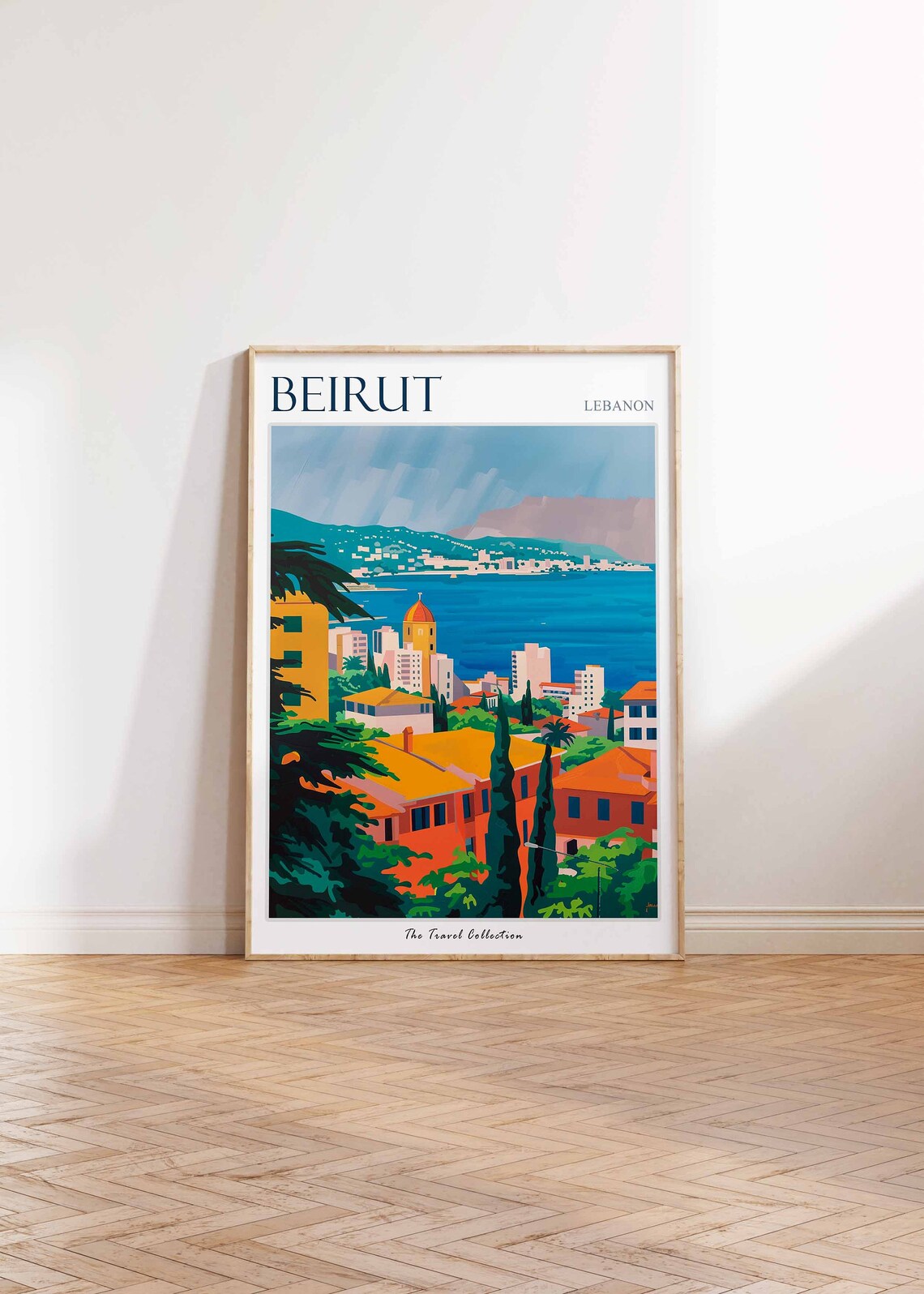 Beirut Lebanon Bay Cityscape Orange Roofs Graphic Travel Art Poster - Image 2