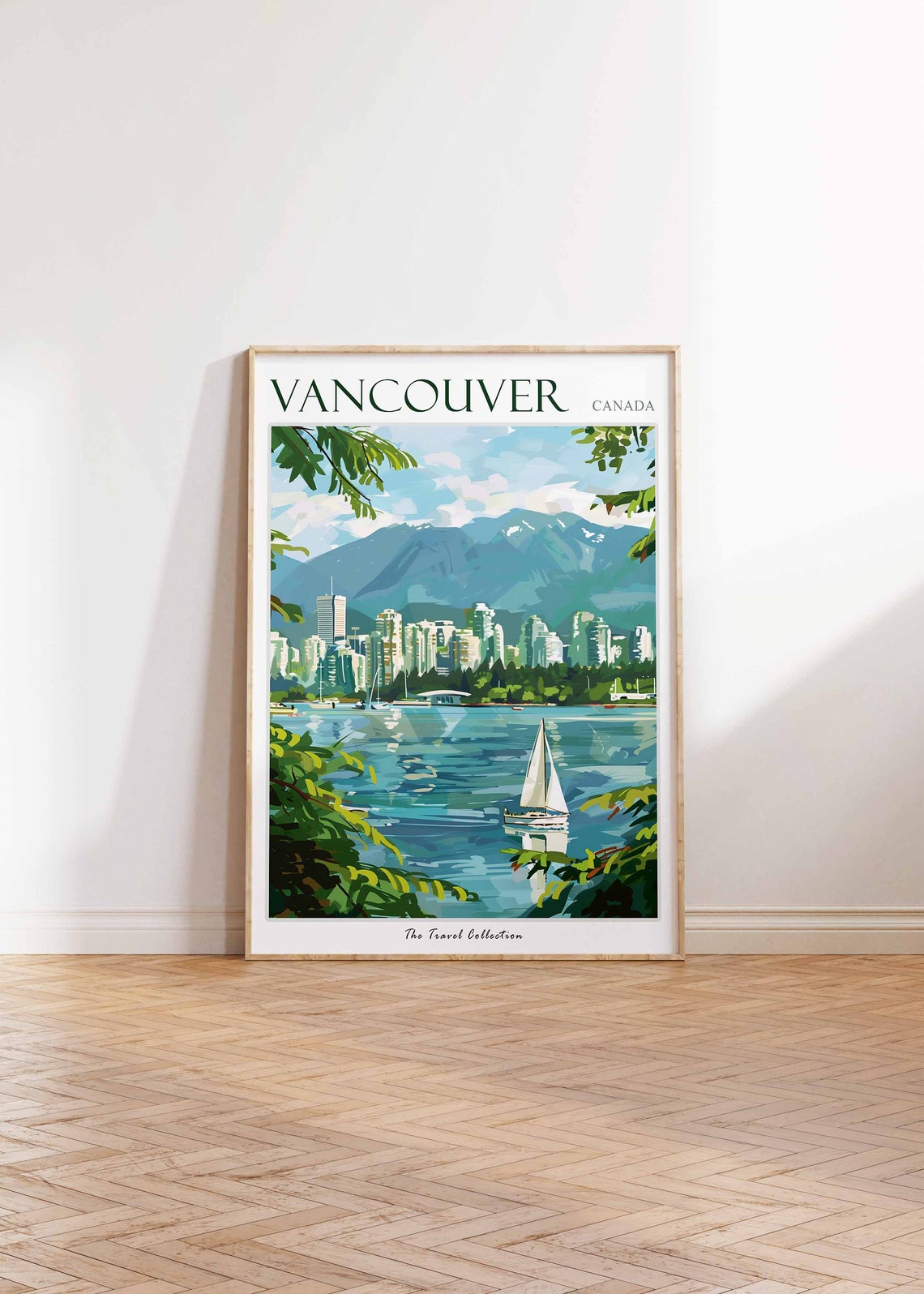 Vancouver Canada Skyline Mountains Travel Poster Sailboat Bay Art - Image 2