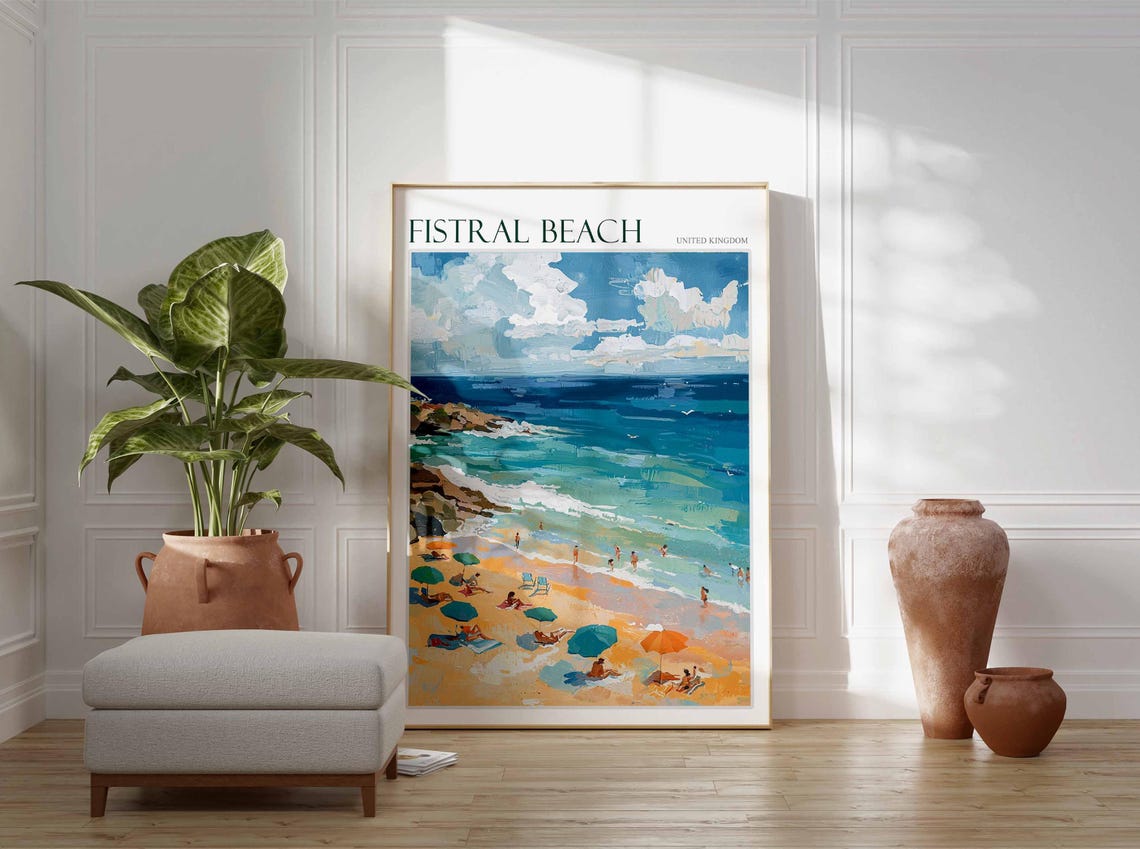 Fistral Beach United Kingdom Umbrella Beach Waves Sunny Poster - Image 3