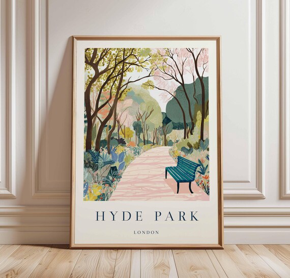 Hyde Park London Blossom Path Bench Floral Scenic Travel Poster