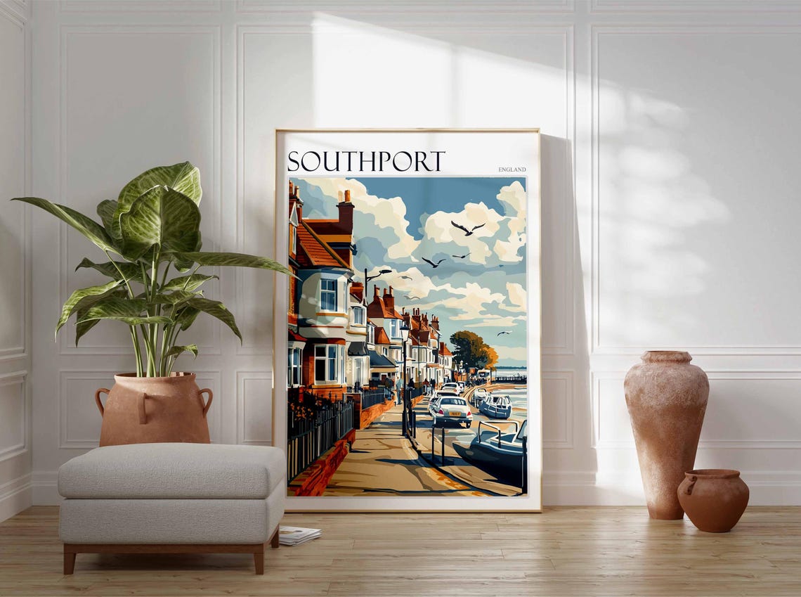 Southport England Historic Brick Street and Harbor View Poster - Image 2