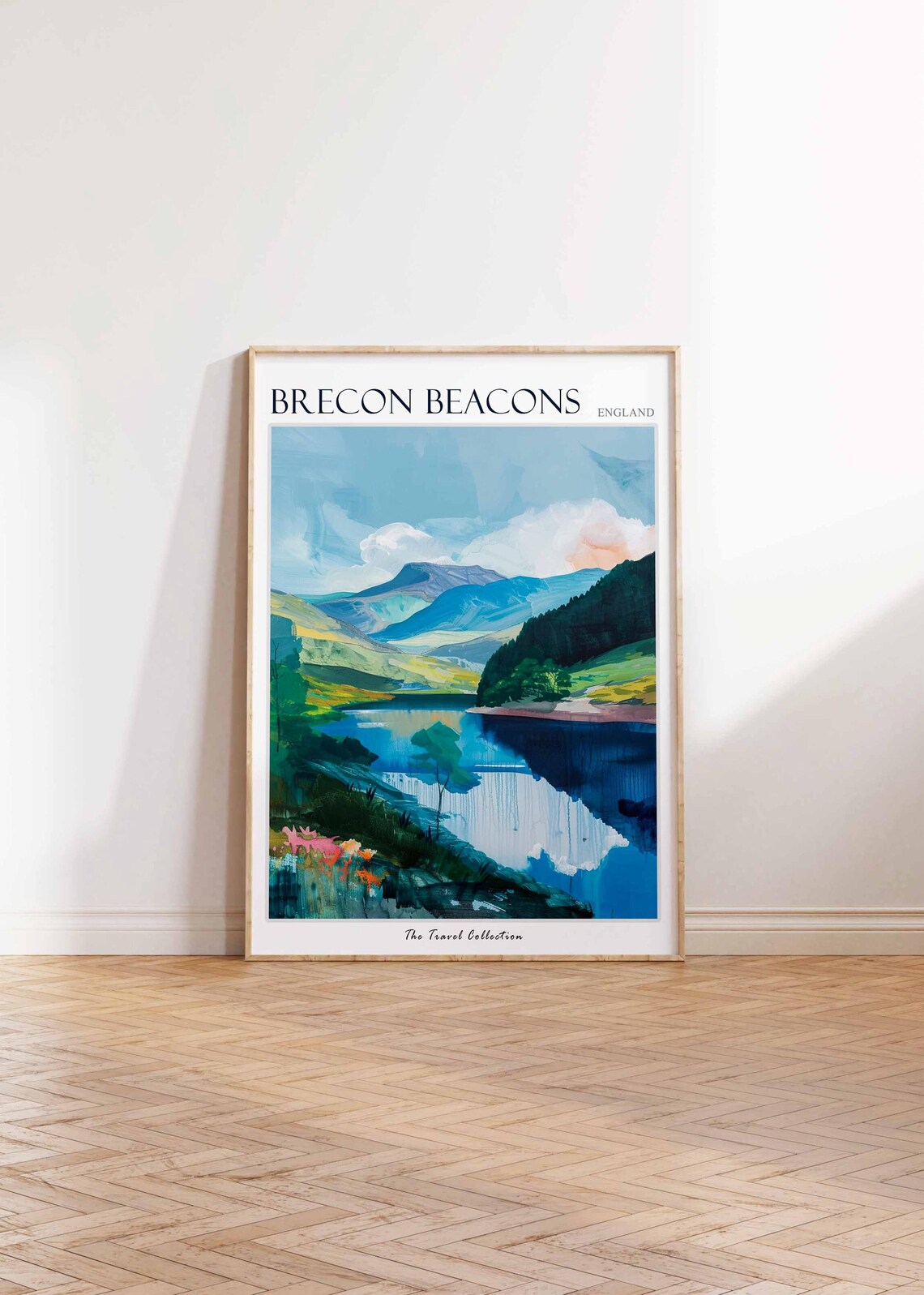 Brecon Beacons Mountain Lake Reflections Watercolor Travel Poster - Image 2