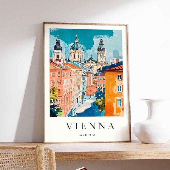 Vienna Austria Old Town Church Towers Sunlit Street Travel Poster