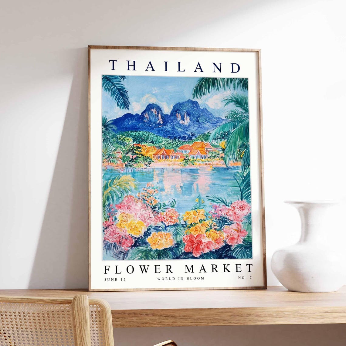 Thailand Flower Market Mountain Lake Village Bright Blooms Poster