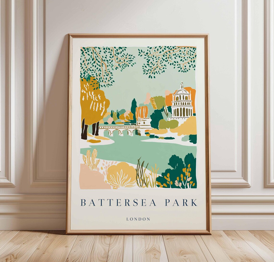 Battersea Park London Domed Pavilion Lake Modern Travel Poster