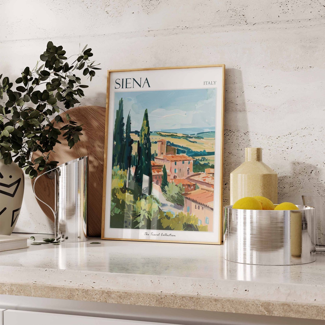 Siena Italy Cypress Trees Hillside Village Tuscan Travel Poster - Image 2