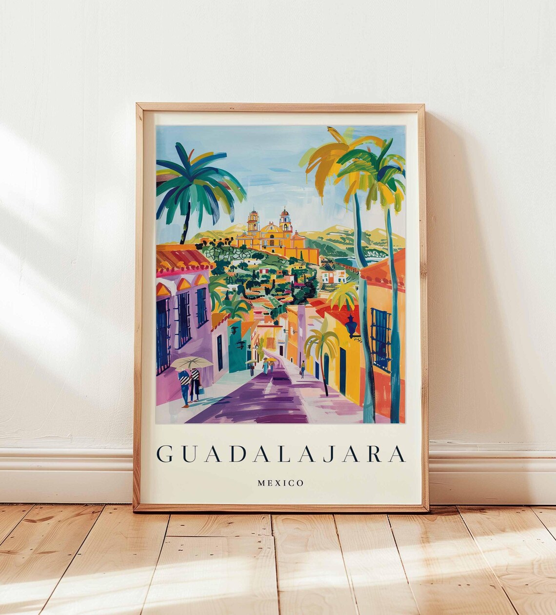 Guadalajara Mexico Palm Street Cathedral Hill City Art Poster