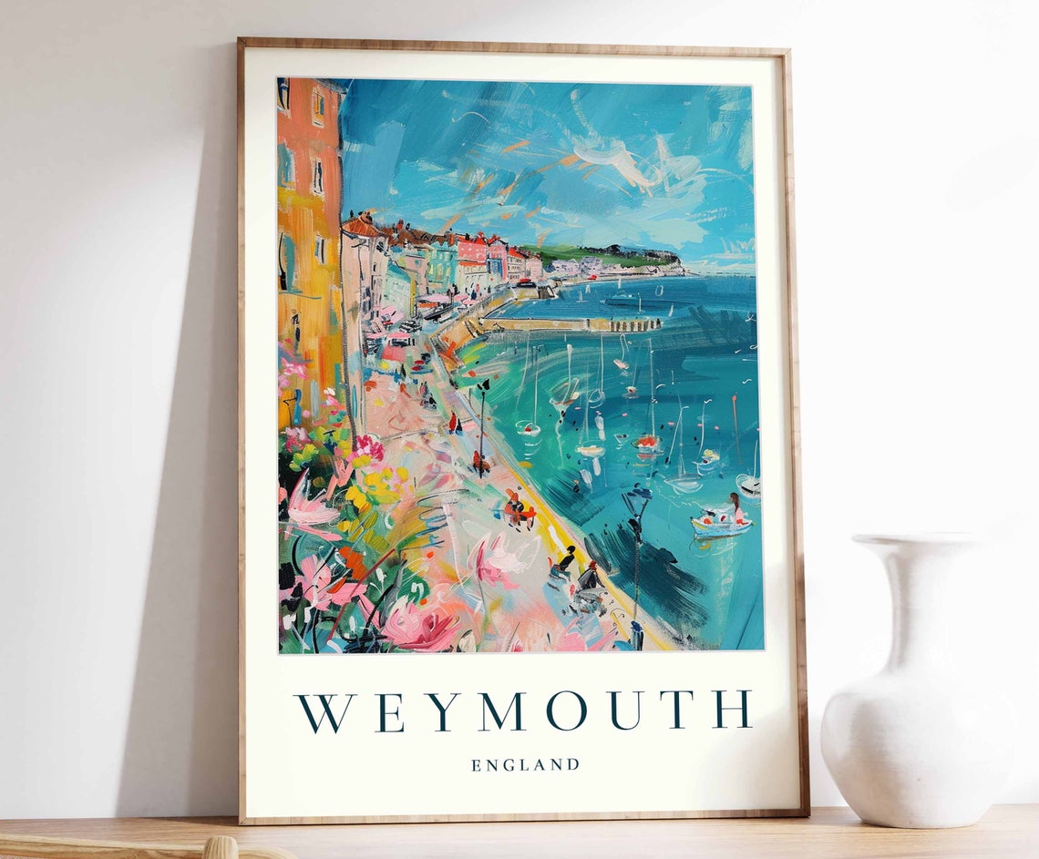Weymouth England Impressionist Seafront Promenade Flowers Poster