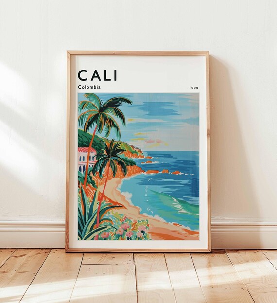 Cali Colombia 1989 Palm Beach Cliffs Ocean Waves Tropical Poster