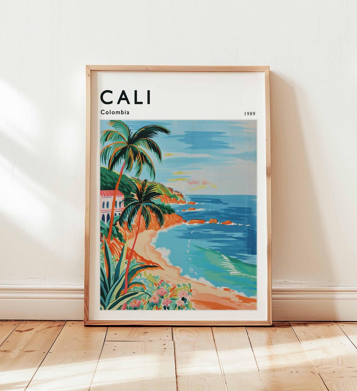 Cali Colombia 1989 Palm Beach Cliffs Ocean Waves Tropical Poster