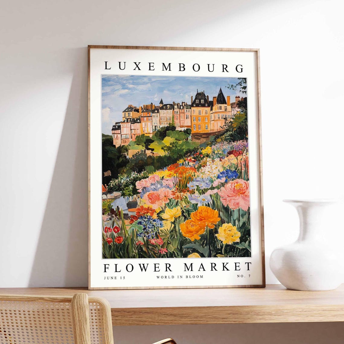Luxembourg Flower Market Garden Path Colourful Old Town Art Poster